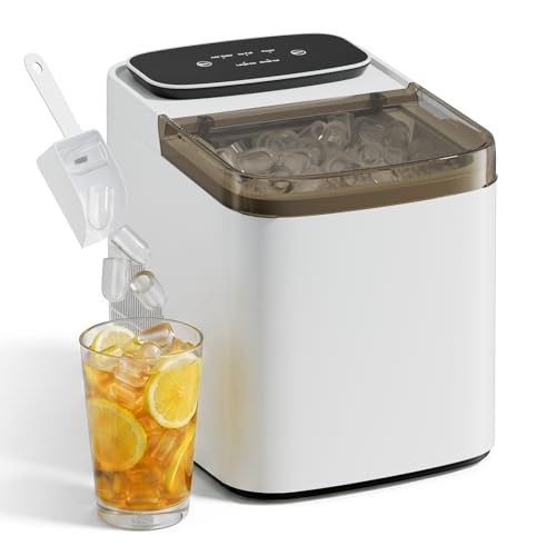 ROVSUN Countertop Ice Maker, 7-Min Fast Ice Production, Dual Ice Sizes, 12KG/24H Output, Self-Cleaning Portable Ice Machine for Home Kitchen, Pure White