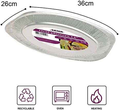 CaterOcassions Large Disposable Serving Platter - Foil Trays for Party Food - Reusable - 10 Tray Pack - 14" Oval Platters - Oven and Food Safe - Party Serving Trays and Platters - British Brand