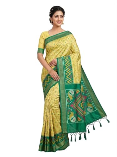 Patola Silk Saree in Yellow and Green with Ikat Print