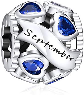 NINGAN Birthstone Charms for Bracelets-925 Sterling Silver Openwork Bead Charms, Love Heart Charms for Bracelets and Necklaces, Happy Birthday Gifts for Women Girls
