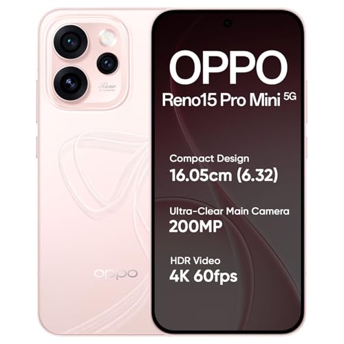 Image of OPPO Reno15 Pro Mini 5G Smartphone 12+256GB Pink, 6.05-inch Screen 120Hz AMOLED Display, 6200mAh Battery, 80W Fast Charging, 50MP & 200MP Camera, MediaTek Dimensity 8450 Platform, IP69