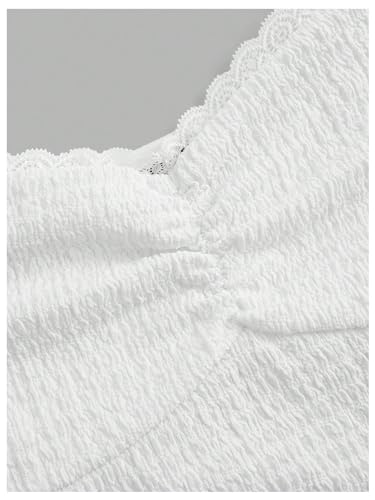 Floerns Women's Contrast Lace Lettuce Trim Asymmetrical Hem Ruched Cami Tops4