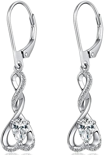 Women Drop Earrings,925 Sterling Silver Infinity Leverback Dangle & Drop Earrings with AAA Cubic Zirconia