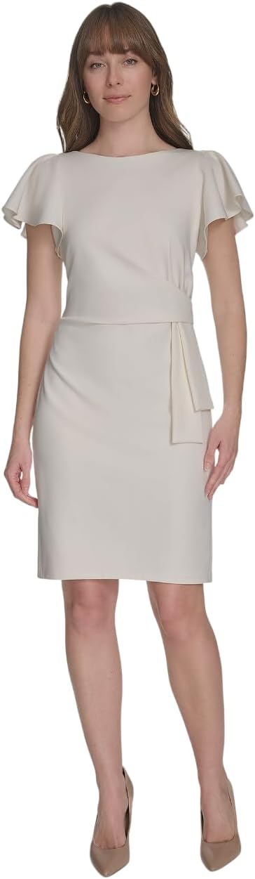 Tommy Hilfiger Womens Flounce Sleeve Side Drape Fully Lined Sheath Dress - Image 2