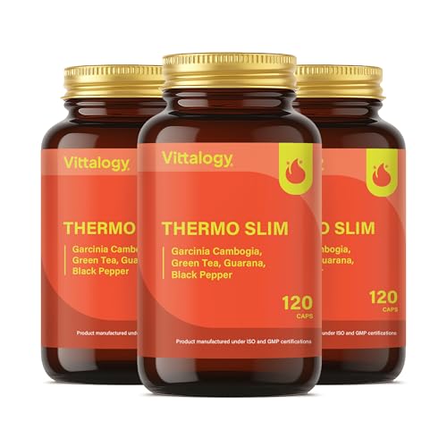 VITTALOGY Thermo Slim Quemagrasas Potente para Adelgazar con Efecto Termogénico de Garcinia, Té verde y Guaraná. Adelgazante Rápido y Efectivo. Fatburner Pérdida de Peso. 360 Cápsulas