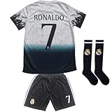 Pitch and Trek Ronaldo Madrid #7 Special Dragon Limited Edition Kids Soccer Jersey Shirts Football Futbol Socks Gift Set Youth Sizes(White,26)