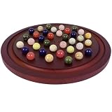 Large Solitaire Game Handmade Solid Wooden Marble Board Game Set with 36 Natural...