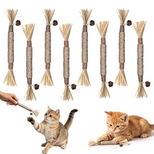 wlsvega 8 StüCk Katzenminze Sticks - Katzen Zahnpflege - Kauspielzeug Katze - Spezielle ZahnbüRste FüR Katzen, Pflegt Die ZäHne, Erfrischt Den Atem Und Lindert Den Zahndruck Bei Wohnungskatzen