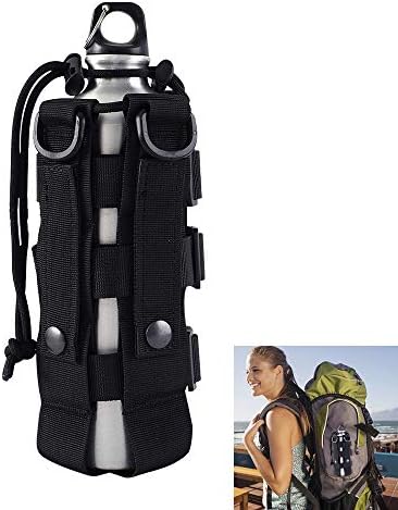 1 PCS Tactical Water Bottle Pouch Military MOLLE Bottle Carrier Waterproof Kettle Bag Holder Adjustable Webbing Kettle Carrier Holder Belt with Drawstring for Various Outdoors Activities(Black)