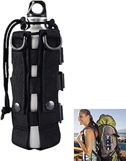 1 PCS Tactical Water Bottle Pouch Military MOLLE Bottle Carrier Waterproof Kettle Bag Holder Adjustable Webbing Kettle Carrier Holder Belt with Drawstring for Various Outdoors Activities(Black)