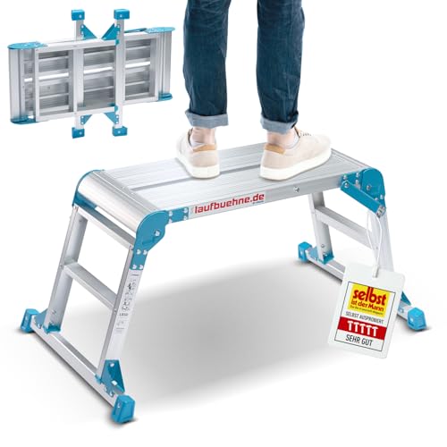 Laufbühne Arbeitsplattform klappbar | Stabile Arbeitsbühne aus Aluminium | Treppenpodest & Treppengerüst Alternative | rutschfest, platzsparend & bis 150 kg belastbar | Vielseitig einsetzbar