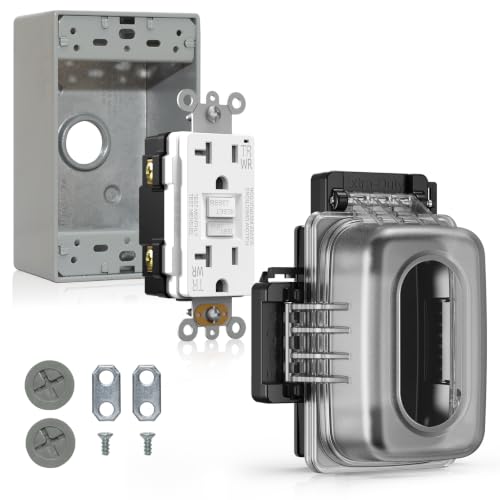 ELEGRP Outdoor GFCI Outlet with in Use Cover and Box Kit, 1 Gang, 20 Amp TRWR Self-Test GFI Receptacle, Extra Duty Metallic Electrical Outlet Box, Lockable in Use Cover, UL Listed, White, 1 Pack