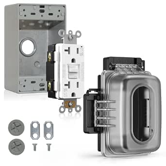 ELEGRP Outdoor GFCI Outlet with in Use Cover and Box Kit, 1 Gang, 20 Amp TRWR Self-Test GFI Receptacle, Extra Duty Metallic Electrical Outlet Box, Lockable in Use Cover, UL Listed, White, 1 Pack