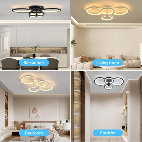 Image of 36W Dimmable Chandelier Lights for Ceiling, 3-Color Round LED Ceiling Lights with Remote Control, Flush Mount Fancy Lights Fixture with 4 Rings for Living Room, Bedroom (2800-6000k)