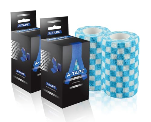 Image of A-Tape Breathable Self Adhesive Cohesive Bandage for Humans & Pets (Dogs, Cats, Birds) -Sports, Wrap, Athletic, Non Woven First Aid Medical, Wrist, Swelling (10 cm X 4.5 mtr) (Pack Of 2, Blue Check)