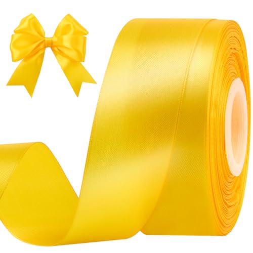 CLUEWR Yellow Satin Ribbon 1-1/2 Inches 50 Yards