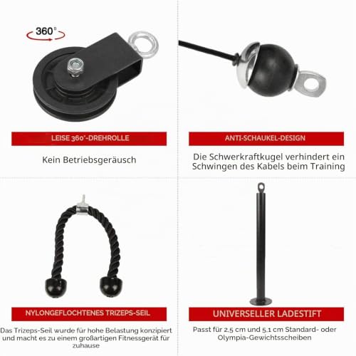 Foto von LFJ Latzug Fitness, Kabelzug Pulley Fitness Unterarmtrainer Arm-Krafttraining Trizeps Gewicht Fitnessgerät Trainer Home Gym DIY Riemenscheibensystem