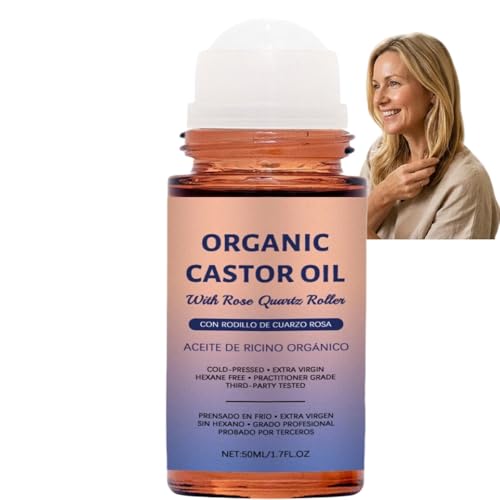 Huile de ricin dorée bio visage : soin roll-on quartz rose hydratant intensif