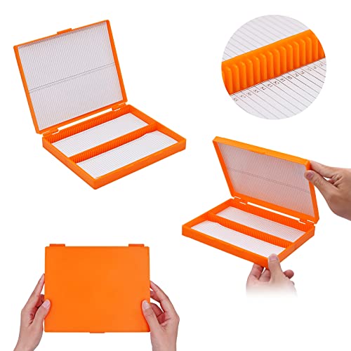 Microscope Slide Holder Box, 3 Pcs Orange 100 Place 1" L X 3" W Polypropylene Microscope Slide Storage Boxes 8.27" Length X6.69" Width X 1.26" Height #TOP4