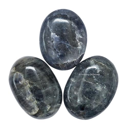 Image of Amazing Gemstone Iolite Crystals and Healing Stones - Large Palm Stone Crystals Piedra - Crystal for Good Luck, Balanced Positive Energy, Meditation - Unique Stocking Stuffers and Gifts for Women, Men