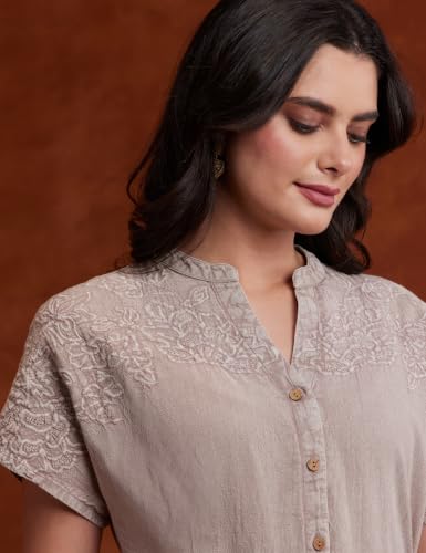 Image of Amazon Brand - Myx Women's Embroidered Shirt Dress | Cotton Blend | Below The Knee (Available in Plus Sizes)