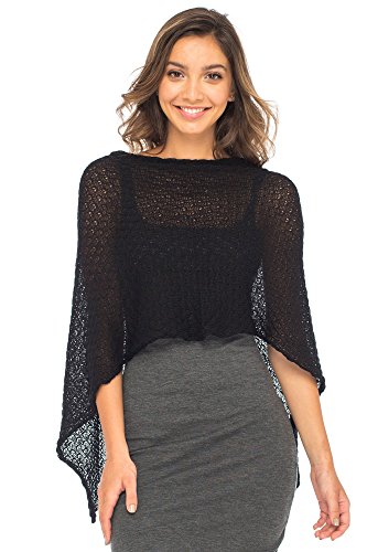 Back From Bali Womens Cotton Shrug Poncho, Lightweight Summer Shrug Pullover Sweater Black #TOP1