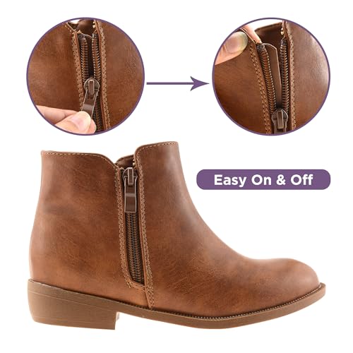 LseLom Girls Ankle Boots Low Heel Side Zipper Fall Winter Booties Outdoor Shoes for Little Kids/Big Kids4