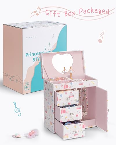 Vlando Musical Jewelry Box for Girls, Large Kid Music Box with Ballerina for Birthday Bedroom Decor, 4 Layer Girl Jewelry Gifts for Girls Kids - Fantasy