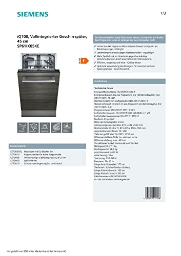 Siemens SP61IX05KE iQ100 Geschirrspüler Vollintegriert, 45 cm breit, Besteckkorb, intensivZone mit starkem Sprühdruck… – Bild 7