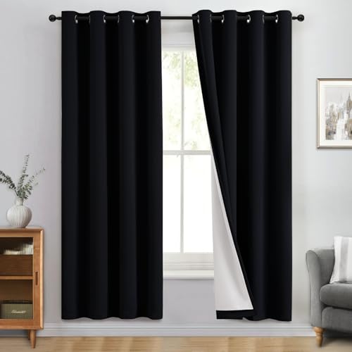Image of Yakamok Black 100% Blackout Curtains 72 Inches Long for Bedroom 50 inch Wide | Blackout Curtain Panels for Bedroom, 2 Thick Layers Grommet Top Thermal Insulated Drapes with White Back for Living Room
