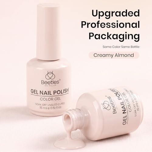 Image of Beetles Nude Gel Nail Polish - Creamy Almond 15ML /0.51Fl Oz, Nude Gel Polish, Color-Matched Bottle, Soak-Off UV LED, Long-Lasting Holiday Nails Art for DIY Beginners & Salon Pros