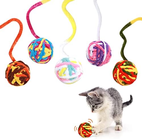 XPEX Pack of 5 Interactive Ball Cat Toys – Wool Ball with Bell – Kitten Toy Environmentally Friendly – Kitten Ball – Felt Ball