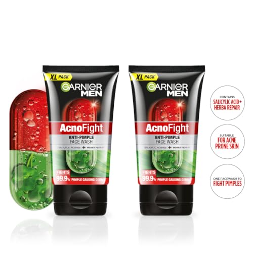 Image of Garnier Men, Anti-Pimple Face Wash, Repairs Skin & Balances Oils, AcnoFight, 155 g (Pack of 2)