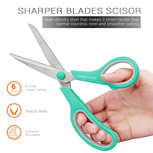 Scissors 8" Multipurpose Scissors Titanium Coated Sturdy Sharp Scissors Right/Left Handed Comfort-Grip Handles For Office Home School Sewing Fabric Craft Supplies 3 Pack #TOP4