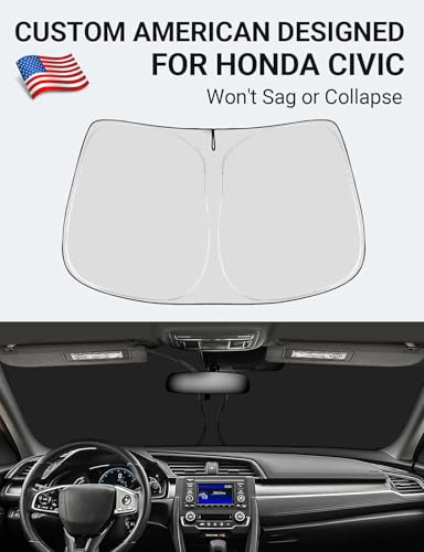 Image of Proadsy 2026 Upgrade Windshield Sun Shade Custom Fit Honda Civic 2016-2021 4-Layer Foldable Front Sunshade Protector Sun Visor Blocks UV Rays Keep Car Cooler Accessories