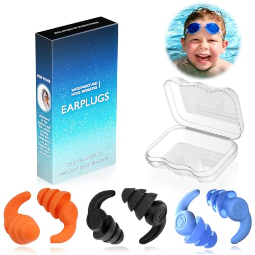 Tapones Oidos Natación para Niños, 3 Pares de Tapones de Silicona Reutilizables, Oídos Protección para Ducharse, Nadar, Bañarse para Niños de 4 a 12 Años
