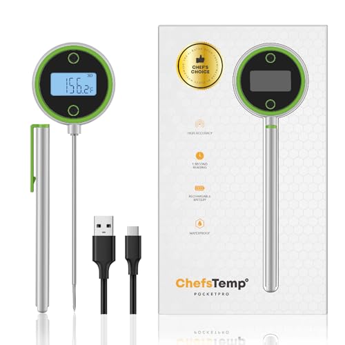ChefsTemp Pocket Pro 1-Second Instant Read Digital Meat Thermometer Rechargeable for Grilling, Food, BBQ, Kitchen Cooking, Oil Deep Frying & Candy (Lime Zest) by ChefsTemp - Used condition - US$23.32