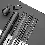 Ear wax Removal kit, Ear Wax Removal 6-in-1 Ear Pick Tools Reusable Ear Cleaner, Stainless Steel Ear Pick Set with Keychain Box Utility to Use (Black)