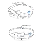 SulisVarkalente Personalized Charm Bracelet Infinity Heart Birthstone Bracelet 925 Sterling Silver Adjustable Mother's Day Birthday Gift Anniversary Jewelry for Her Christmas Gift
