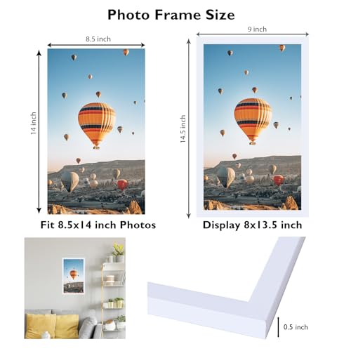 Image of JCJMY 8.5x14 Picture Frame White for Wall Hanging, Wall Mounting Horizontally or Vertically, 8.5 x 14 Wall Gallery Poster Photo Frame with Shatter Resistant Plexiglass, White
