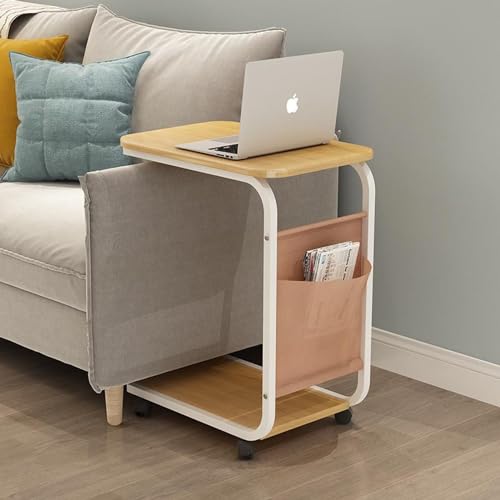 Table de lit chariot à roulettes pour ordinateur portable avec étagères de rangement