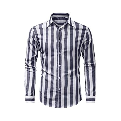Jolicloth Men's Shirts Long Sleeve Striped Sky Blue Casual Shirt Button Down Regular Fit Dress t Shirt for Men X-Large Cover