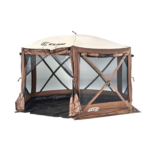Quick-Set Clam Pop Up Screen Tent & Shelter, Outdoor Camping Gazebo Canopy, 12.5', Brown