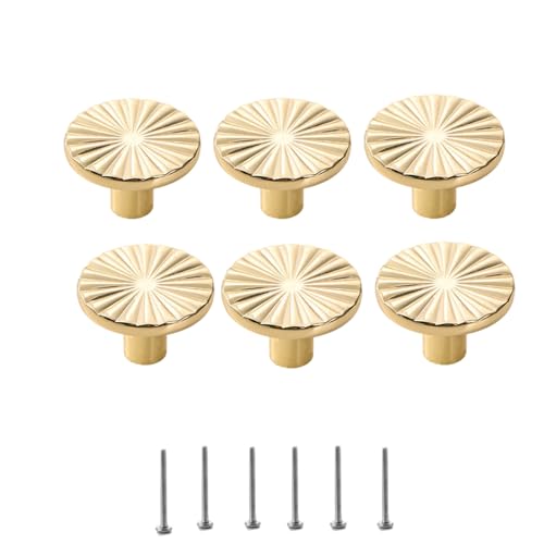 Xisakaca 6 Pack Gold Cabinet Knobs, Round Drawer Pulls Cabinet Door Knobs Kitchen Cupboard Bathroom Dresser Cabinet Hardware Handles