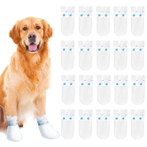 20PCS Disposable Waterproof Dog Boots for Injured Paws with Bandage, Dog Paw Protectors Stop Licking, Disposable Pet Socks Foot Cover for Indoor & Outdoor Walking (L(38-77 lb))