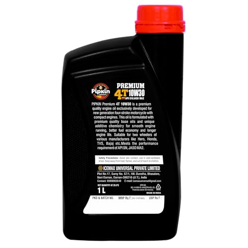 Image of PIPKIN Premium 4T 10W30 SN 1 Litre | Engine Oil with Protective Synthetic Chemistry for BS VI Compatible and New Generation 4 Stroke | Built for Speed & Performance Optimized Fuel Economy