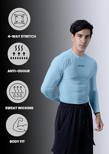 Image of COITONIC Men's Full Sleeve Compression T-Shirt - Athletic Base Layer for Gym, Sports & Fitness Training