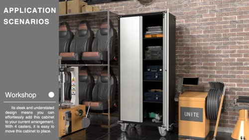 Suxxan 71" Tall Metal Storage Cabinets With Doors And 4 Adjustable Shelves, Lockable Rolling Cabinet Silver&Black，Home Office Metal Utility Cabinet For Garage Kitchen, Assembly Required… #TOP1