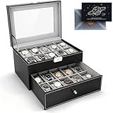 Scatola per Orologi a Doppio Strato per 20 Orologi,Cofanetti Orologi in Pelle PU con Coperchio in Vetro,Vetro per Uomo Donna per Porta Orologi