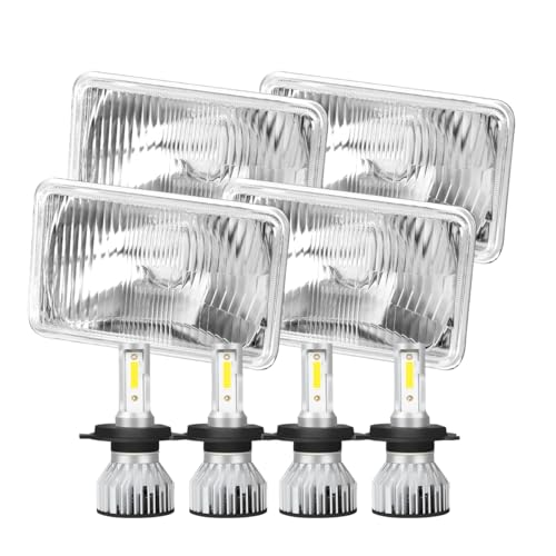 IHNZCB 4pcs 4x6 Inch H4651 H4652 H4656 H4666 H6545 Headlights Housing + H4/9003 High Low Beam Bulbs Compatible with Cars Truck and Van OEM Style Original Classic Look Conversion Assembly